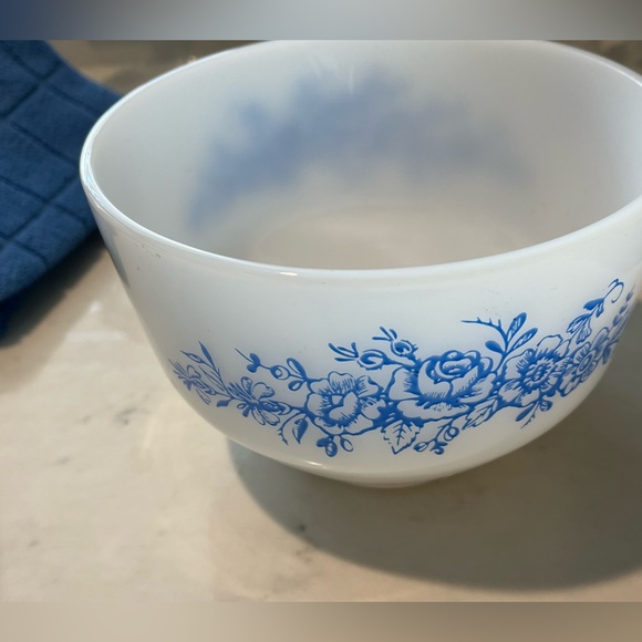 Federal Glass Other - Vintage Federal Glass Blue Flowers Milk Glass Stacking Bowl